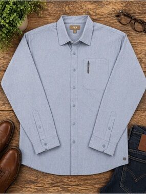 FLX Stretch Dress Shirt Blue L NWT Performance Button Down